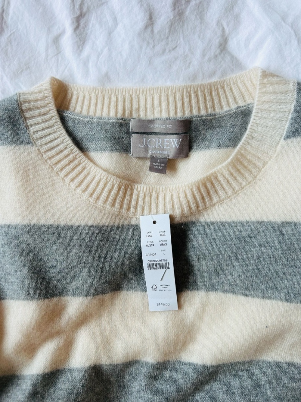 J. Crew Cashmere Shrunken Crewneck Sweater in Rugby Stripe - Picture 5 of 5